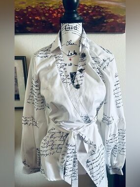 SHEIN White Blouse with Black Script Detail
